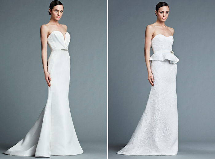Left: Valentine; Right: Reinette – J. Mendel Bridal 2015 Collection. www.theweddingnotebook.com